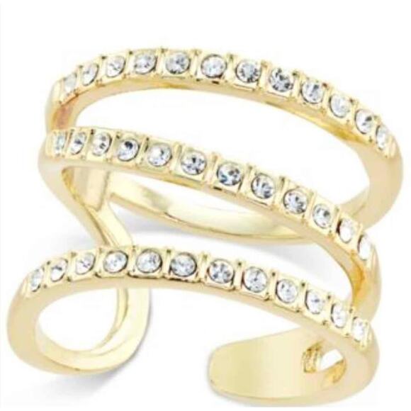 NEW Gold -Tone Triple Band Pave Ring by Macy's Size 6 - Picture 2 of 3